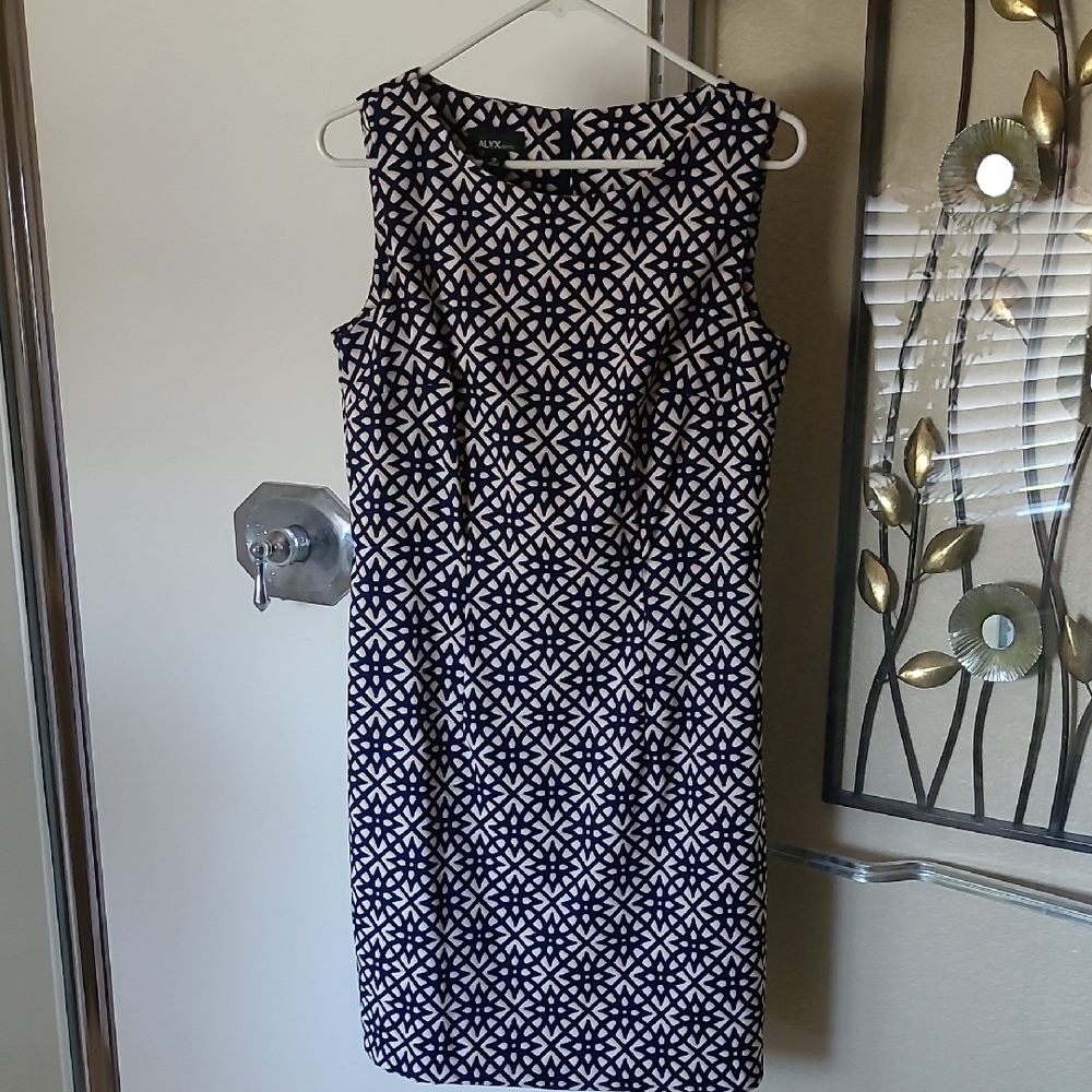 Alyx Navy, Tan and White Geometric Midi Dress
